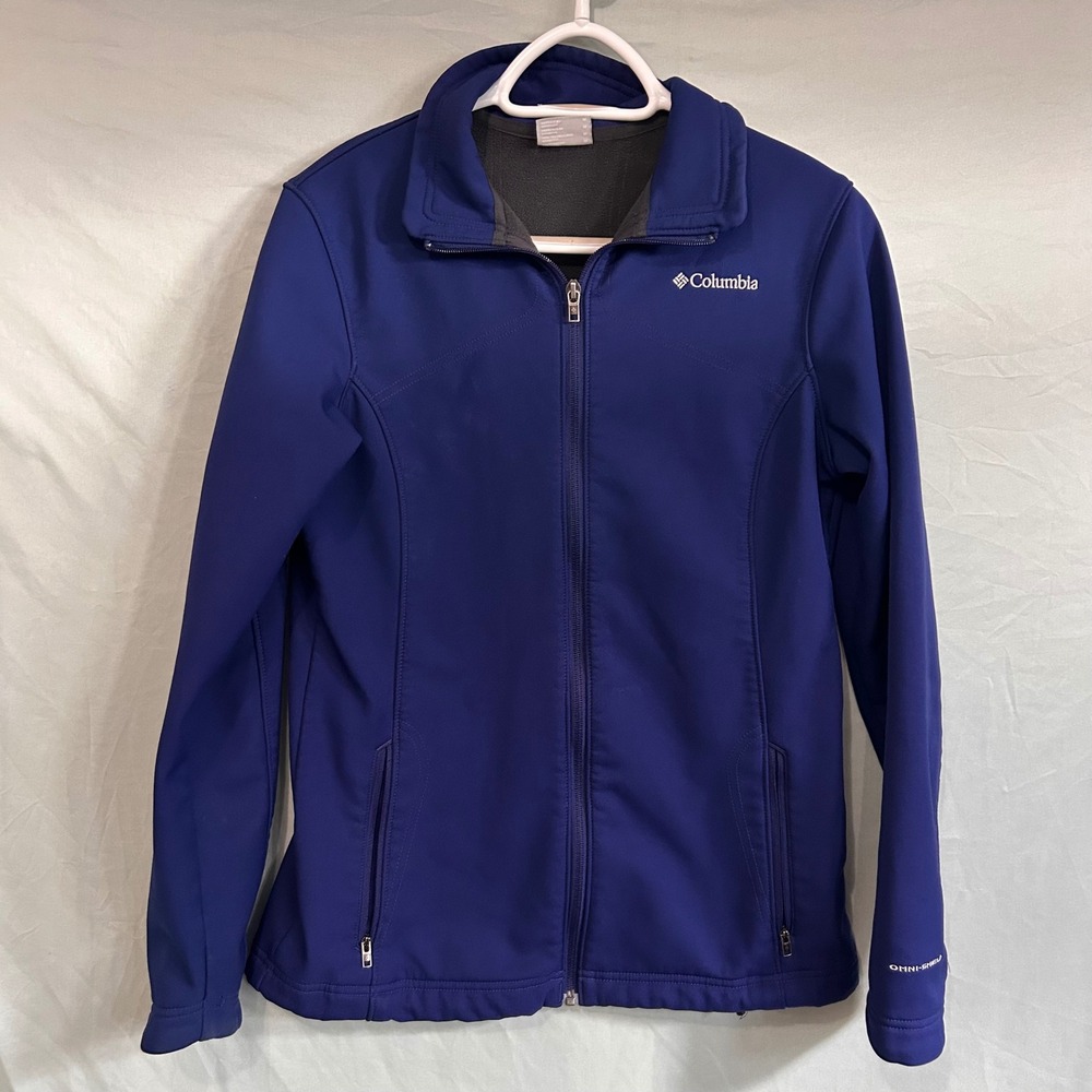 Columbia Omni-Shield Softshell Jacket Womens Medium Blue Full Zip Fleece Lined